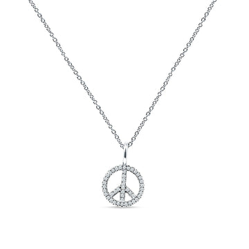 Peace Sign Necklace Diamond Pendant 14K White Gold 0.08ct Wholesale
